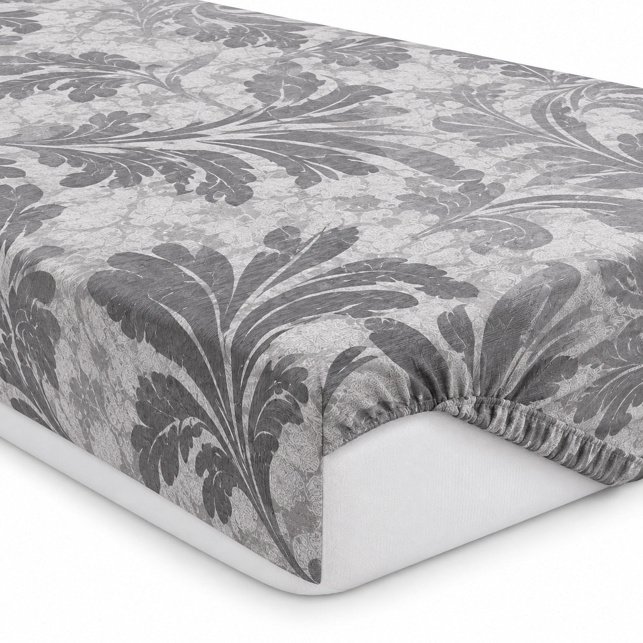 Aarniva 100% Cotton Botanical Bedsheet Set | King | Soft & Breathable | Silver Botanical Scroll | 4-Piece Set