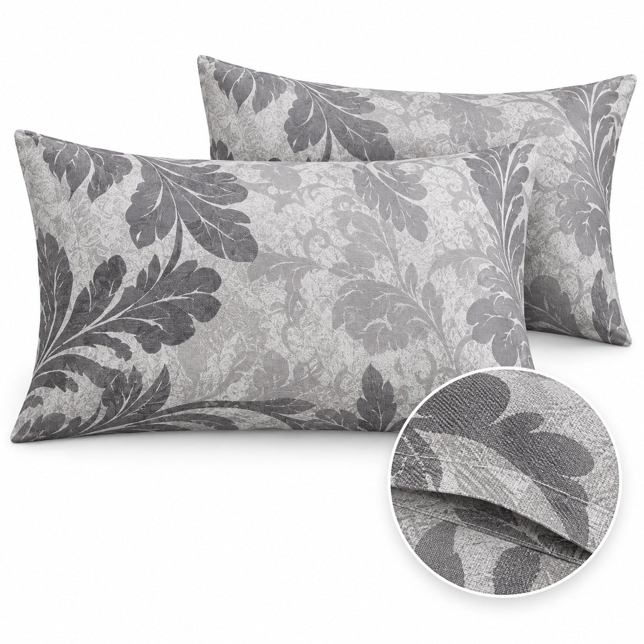 Aarniva 100% Cotton Botanical Bedsheet Set | King | Soft & Breathable | Silver Botanical Scroll | 4-Piece Set