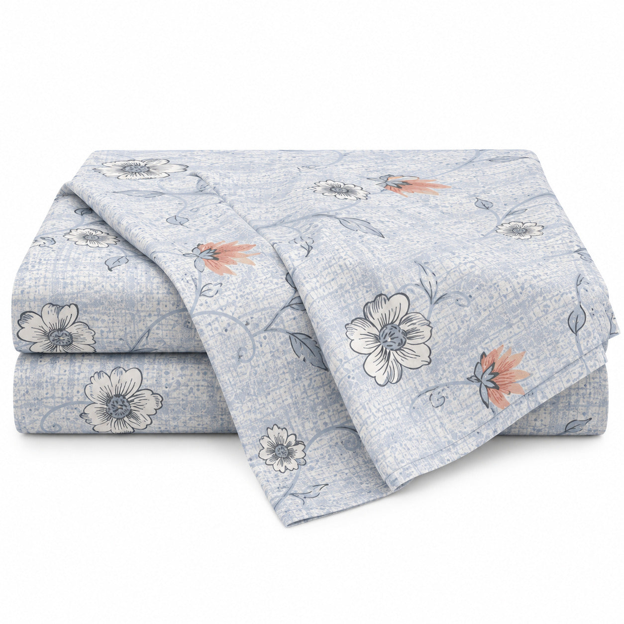 Aarniva 100% Cotton Floral Bedsheet Set | King | Soft & Breathable | Powder Blue Blossom Vine | 4-Piece Set