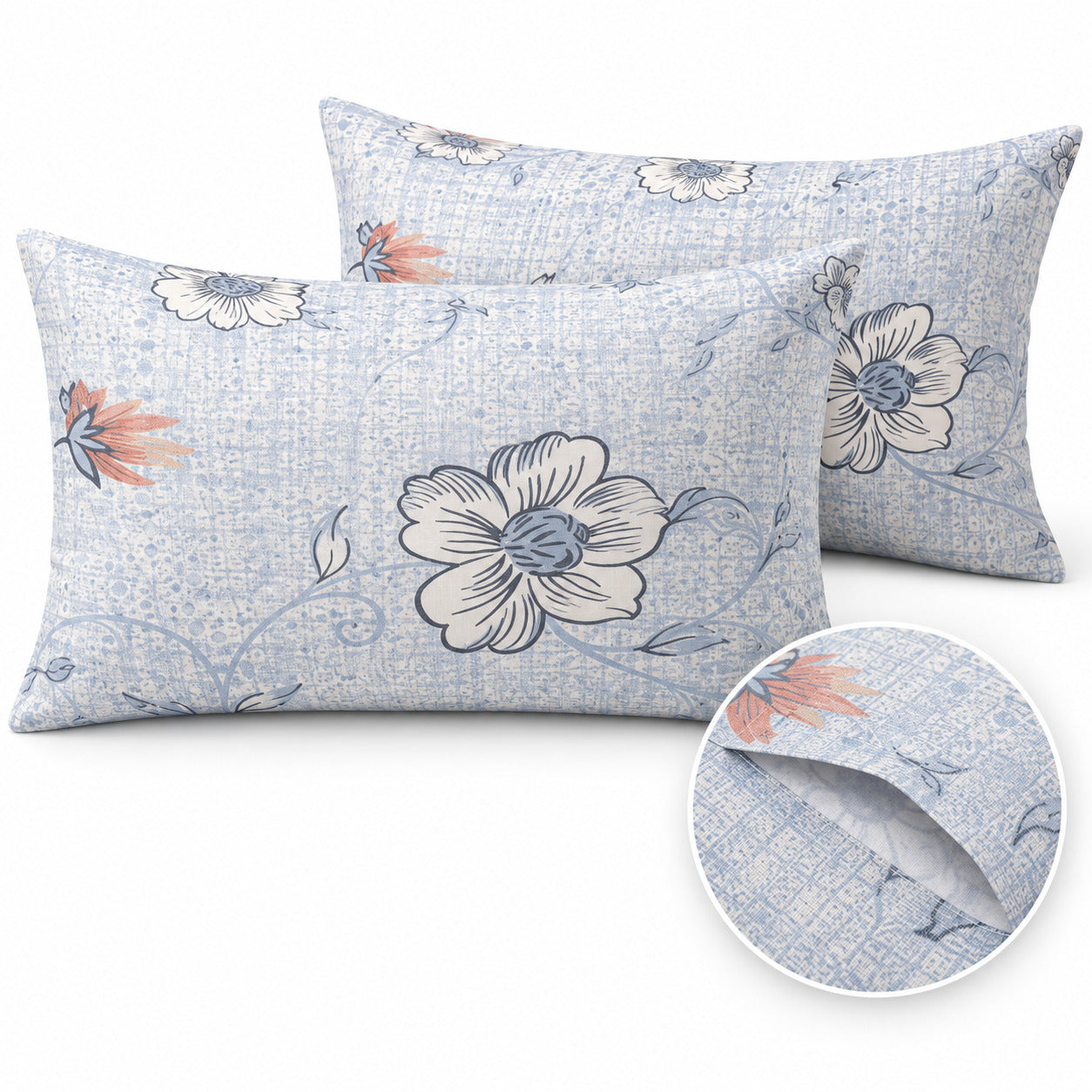 Aarniva 100% Cotton Floral Bedsheet Set | King | Soft & Breathable | Powder Blue Blossom Vine | 4-Piece Set