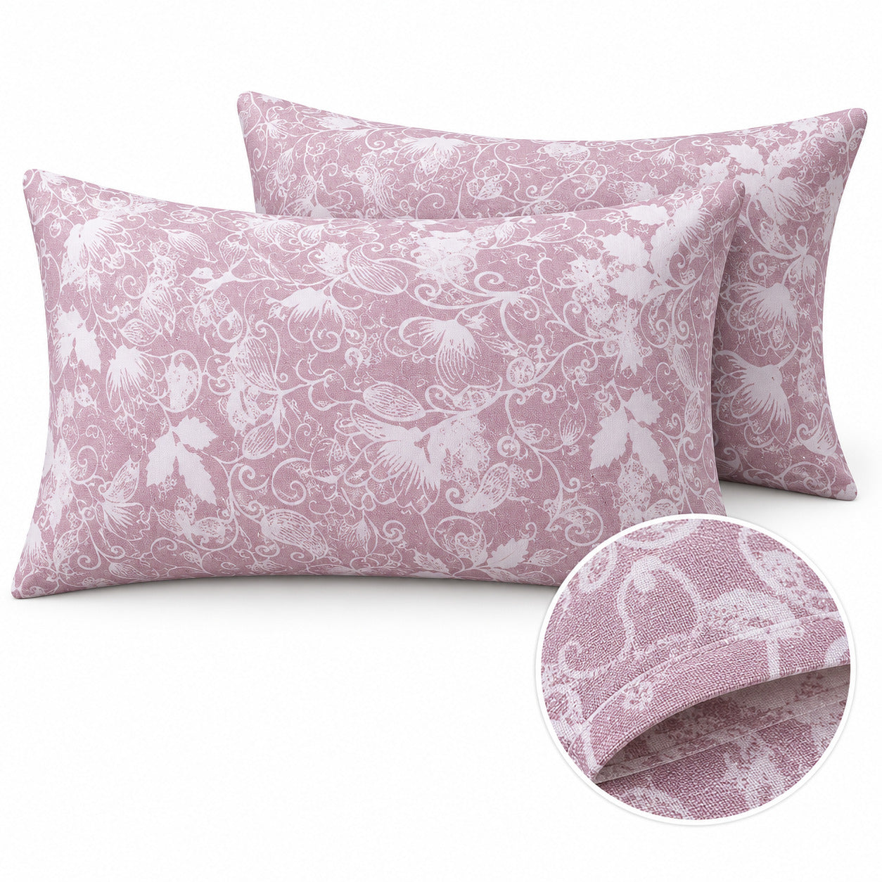 Aarniva 100% Cotton Floral Bedsheet Set | King | Soft & Breathable | Dusty Rose Floral Vine | 4-Piece Set