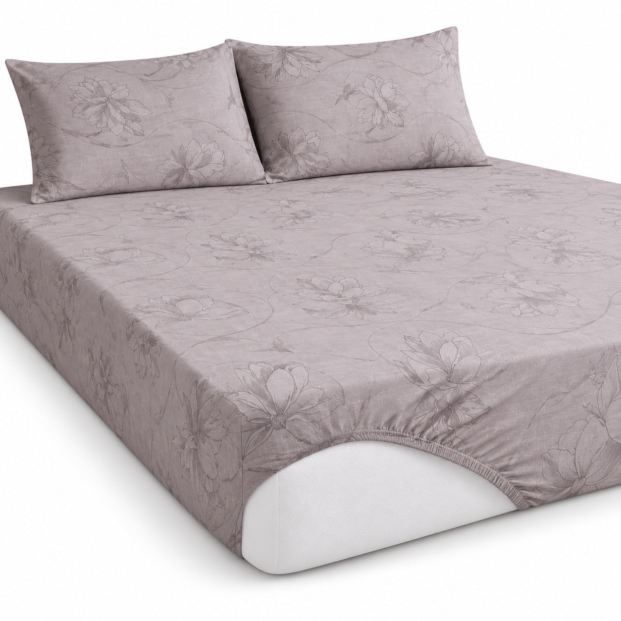 Aarniva 100% Cotton Floral Bedsheet Set | King | Soft & Breathable | Dusty Lavender Floral Vine | 4-Piece Set