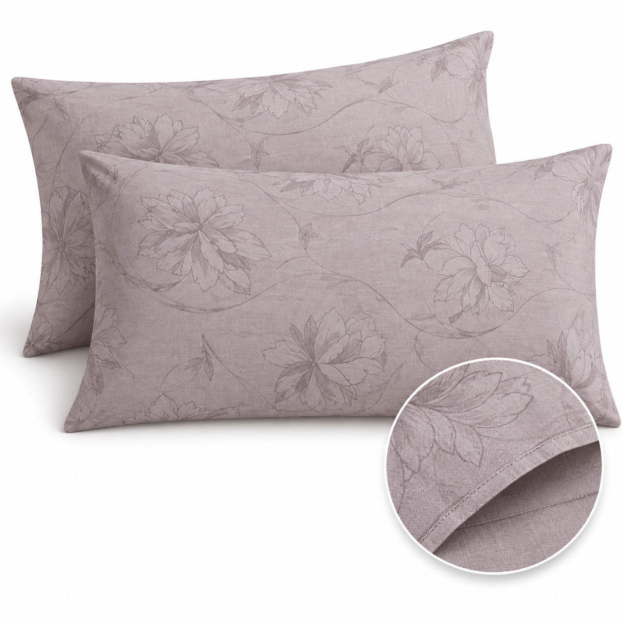 Aarniva 100% Cotton Floral Bedsheet Set | King | Soft & Breathable | Dusty Lavender Floral Vine | 4-Piece Set