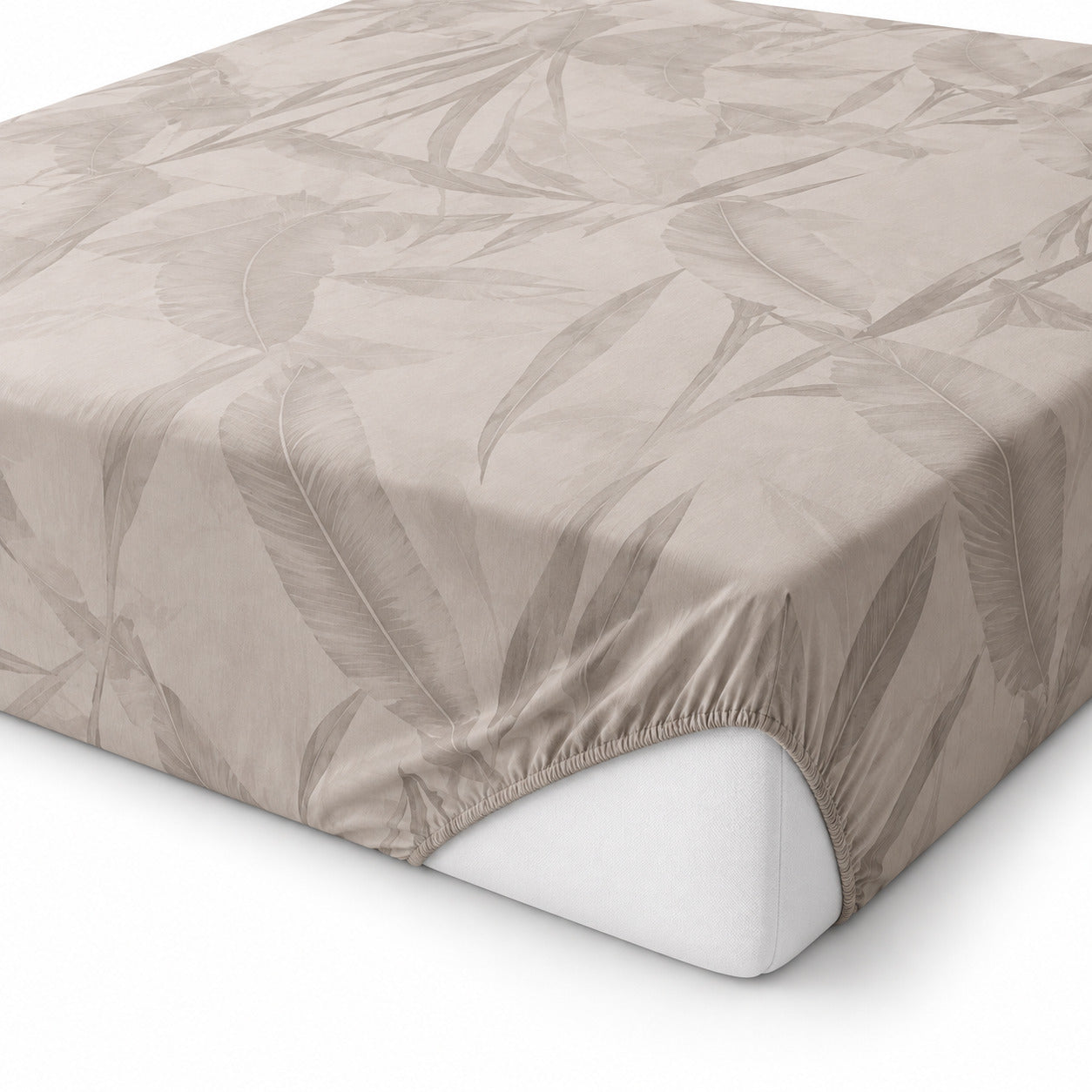 Aarniva 100% Cotton Botanical Bedsheet Set | King | Soft & Breathable | Ivory Taupe Botanical Leaf | 4-Piece Set