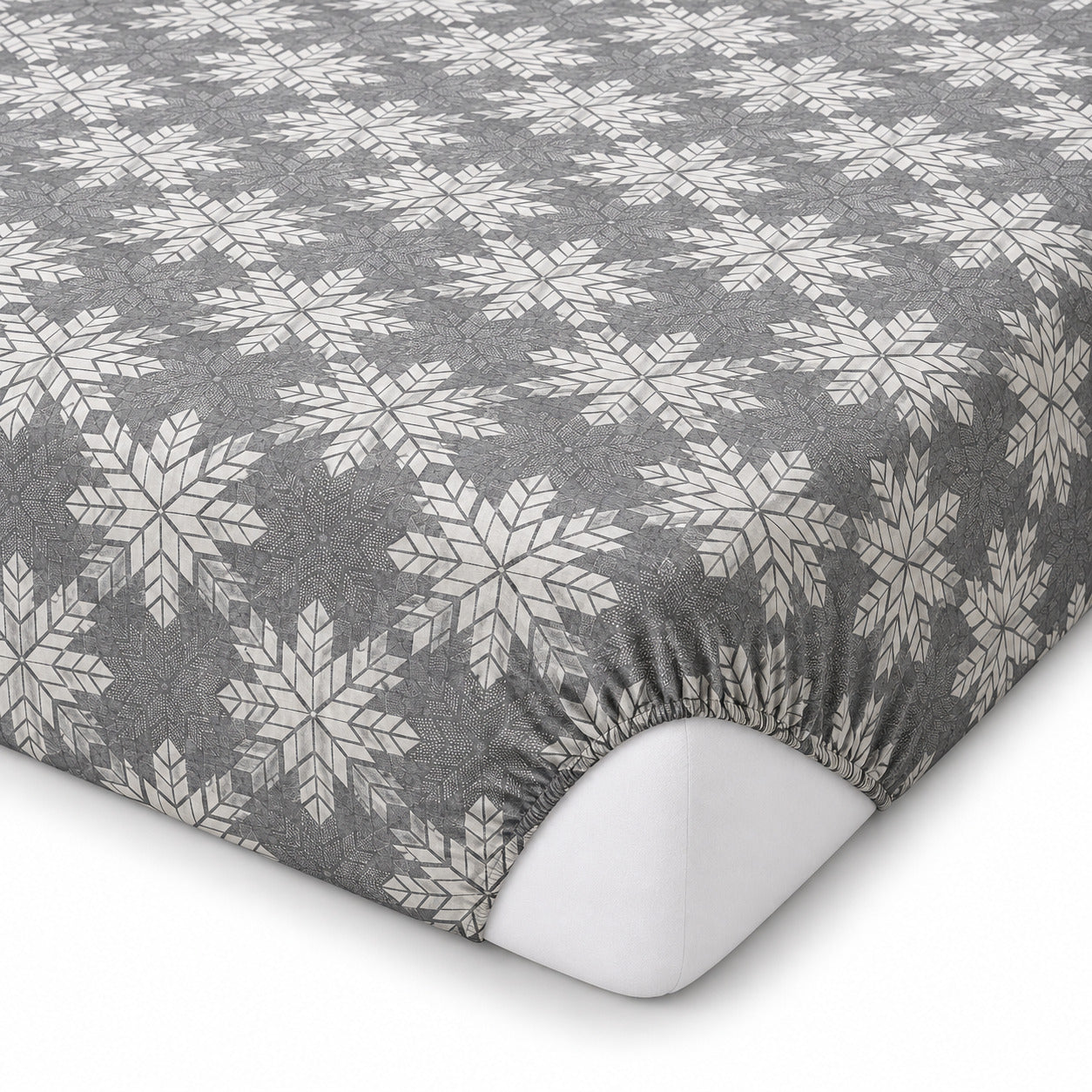Aarniva 100% Cotton Geometric Bedsheet Set | King | Soft & Breathable | Charcoal Nordic Snowflake | 4-Piece Set