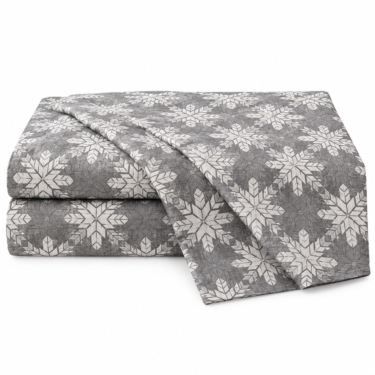 Aarniva 100% Cotton Geometric Bedsheet Set | King | Soft & Breathable | Charcoal Nordic Snowflake | 4-Piece Set