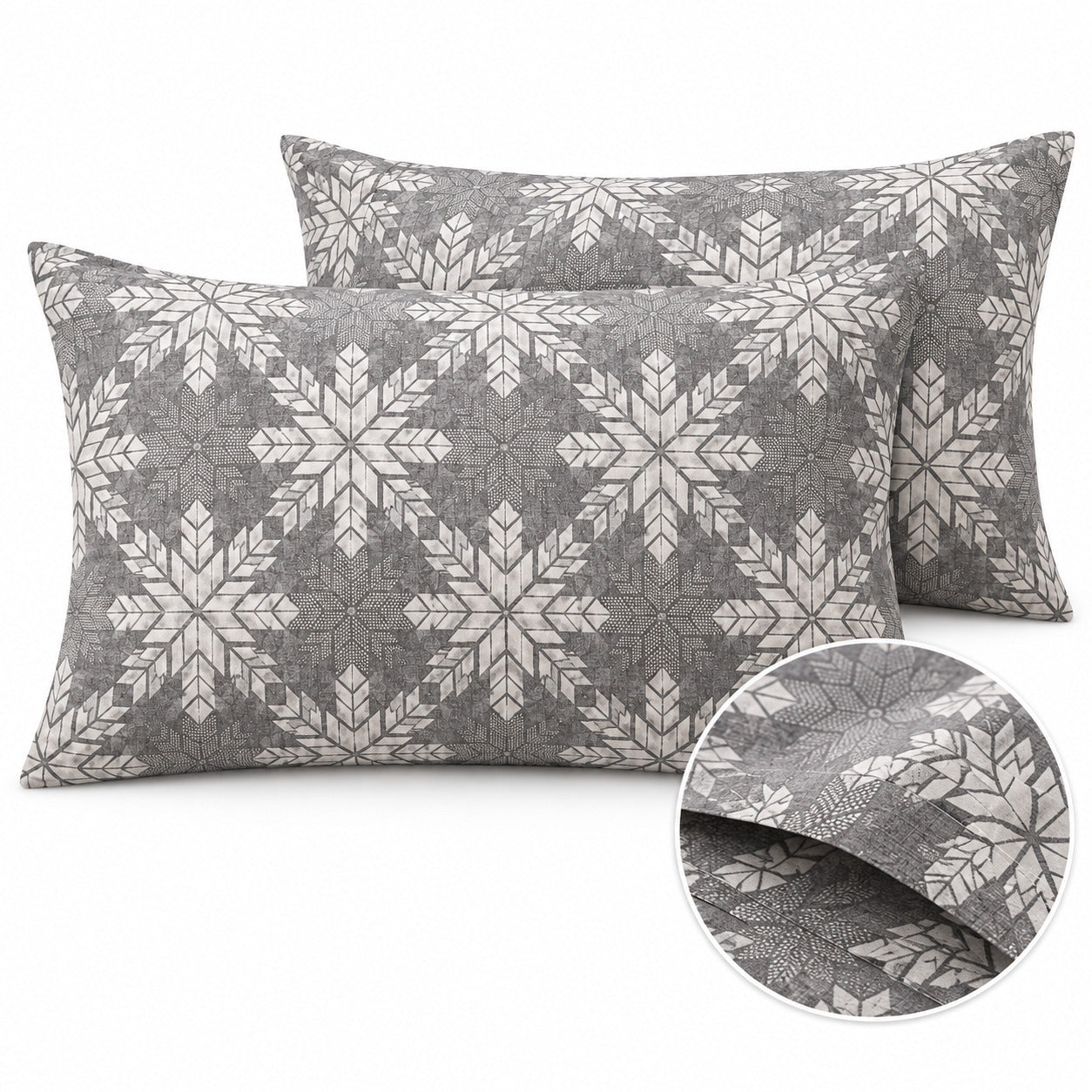Aarniva 100% Cotton Geometric Bedsheet Set | King | Soft & Breathable | Charcoal Nordic Snowflake | 4-Piece Set