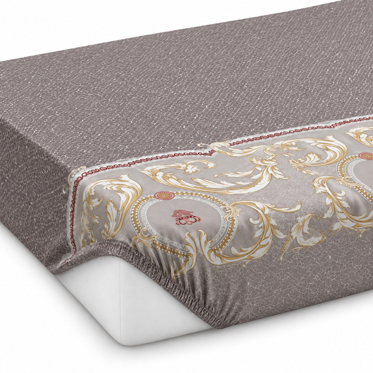 Aarniva 100% Cotton Ornamental Bedsheet Set | King | Soft & Breathable | Taupe Gold Baroque Border | 4-Piece Set