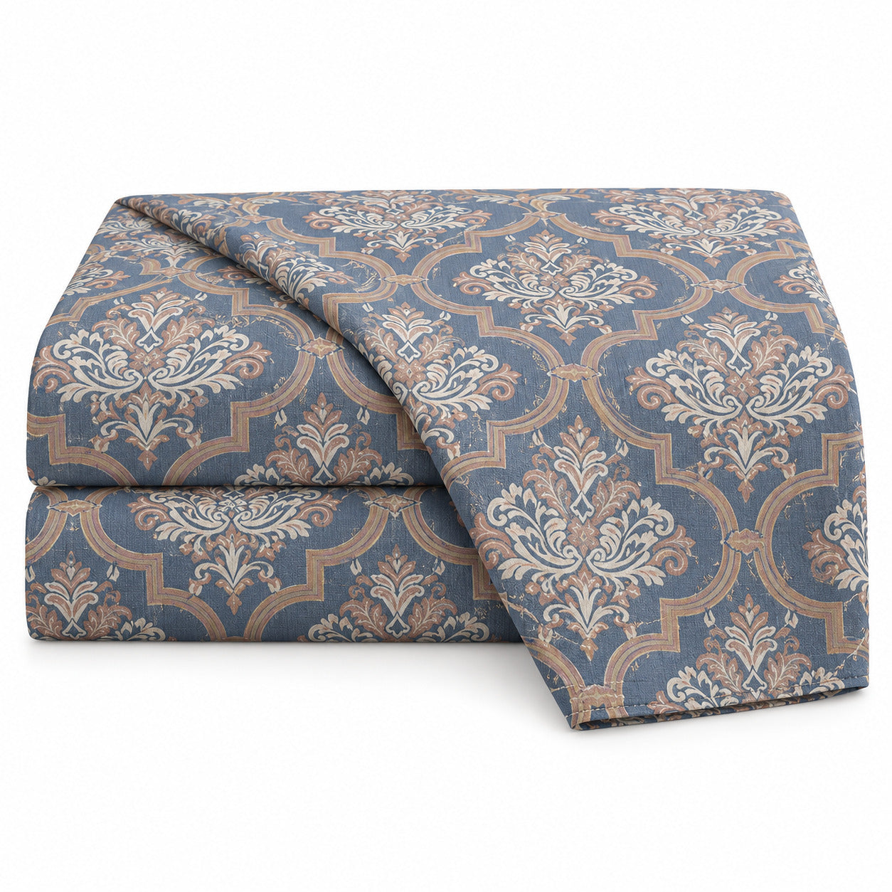 Aarniva 100% Cotton Ornamental Bedsheet Set | King | Soft & Breathable | Slate Blue Damask Medallion | 4-Piece Set