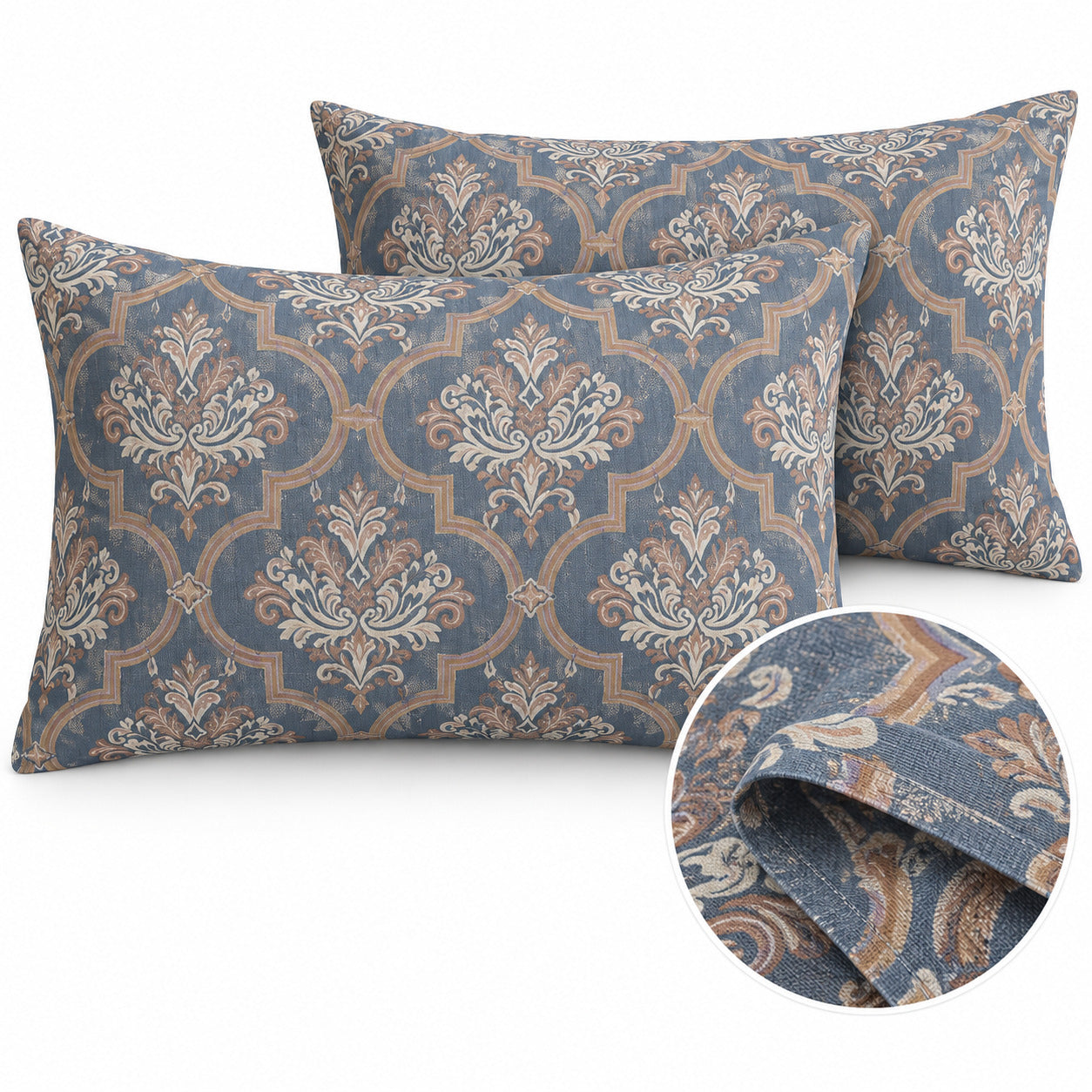 Aarniva 100% Cotton Ornamental Bedsheet Set | King | Soft & Breathable | Slate Blue Damask Medallion | 4-Piece Set