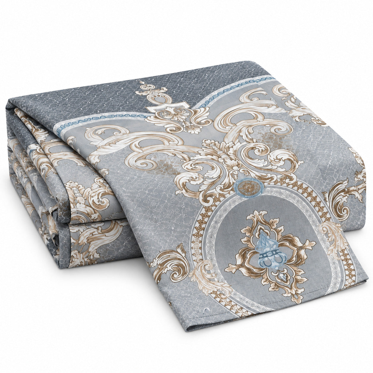 Aarniva 100% Cotton Ornamental Bedsheet Set | King | Soft & Breathable | Charcoal Silver Royal Medallion | 4-Piece Set