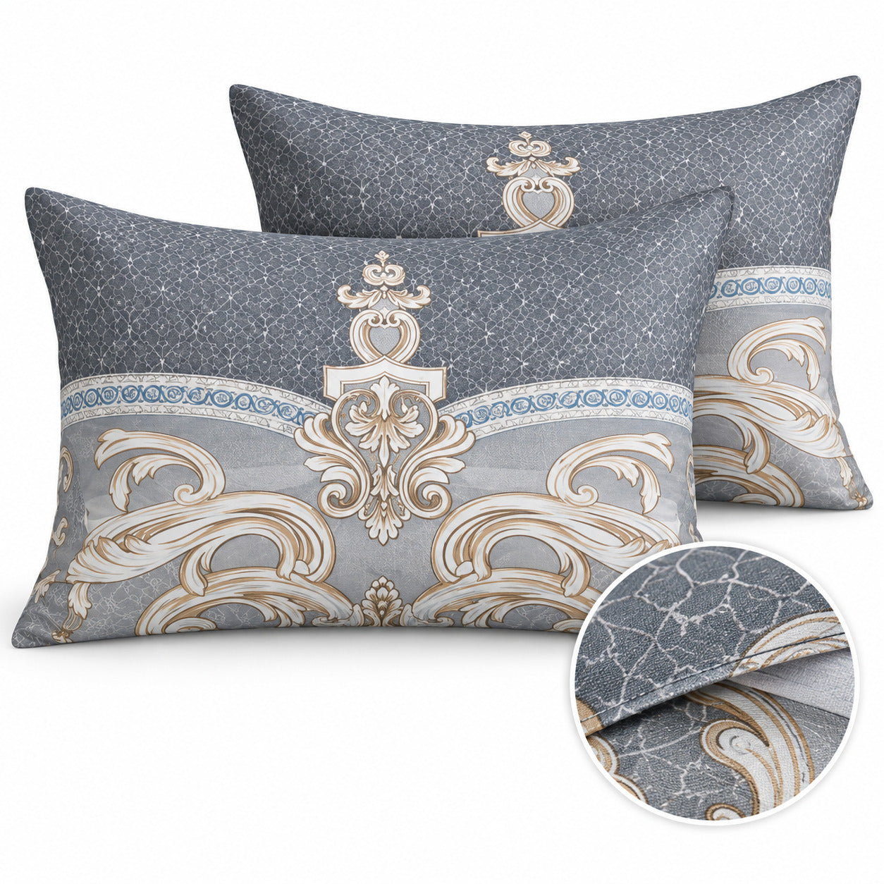 Aarniva 100% Cotton Ornamental Bedsheet Set | King | Soft & Breathable | Charcoal Silver Royal Medallion | 4-Piece Set
