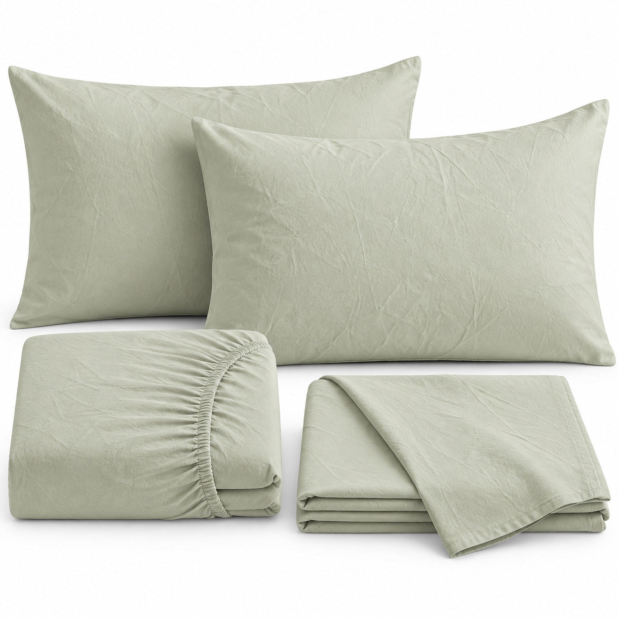 Aarniva 100% Cotton Solid Bedsheet Set | King/Queen | Soft & Breathable | Misty Sage | 6-Piece Set