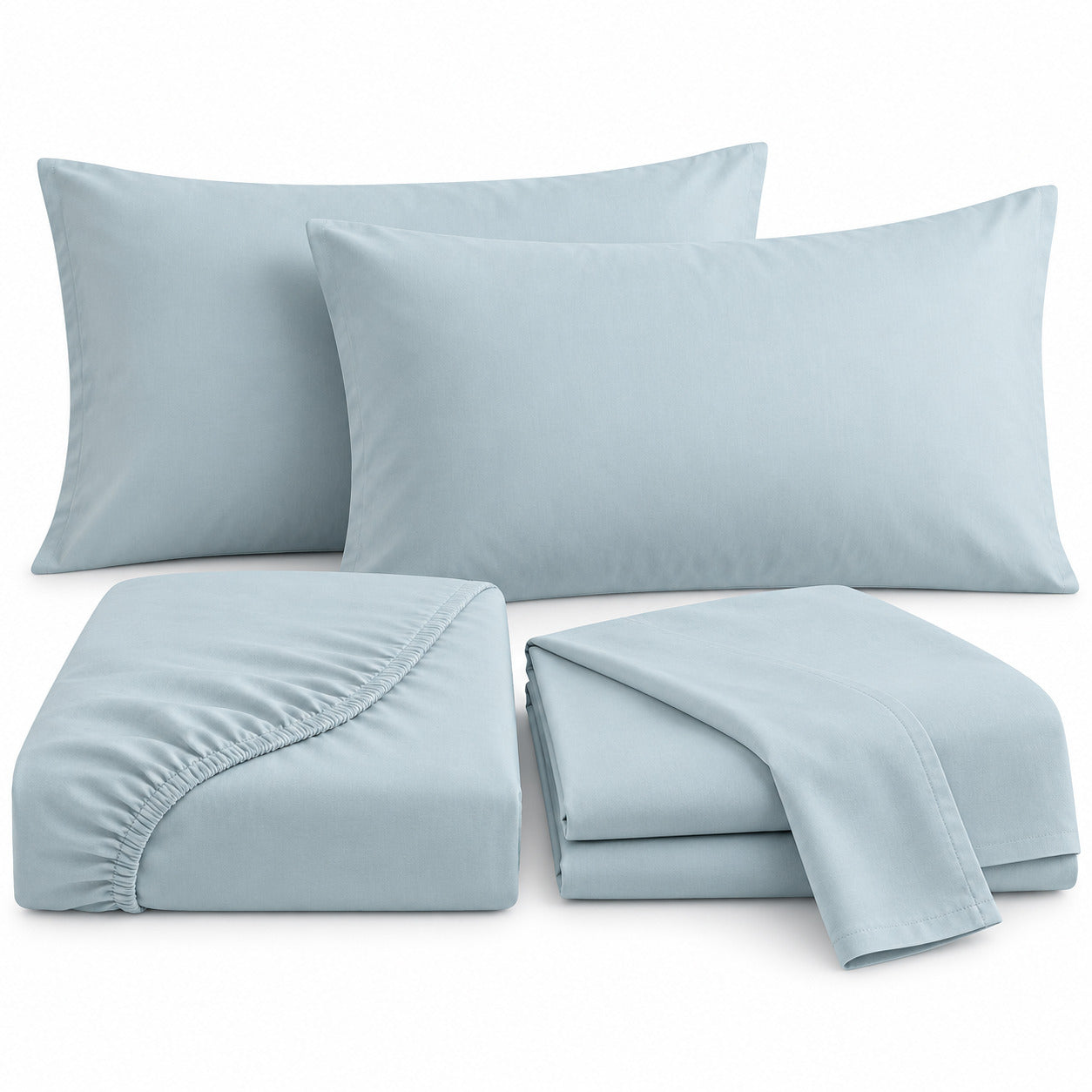 Aarniva 100% Cotton Solid Bedsheet Set | King/Queen | Soft & Breathable | Powder Blue | 6-Piece Set