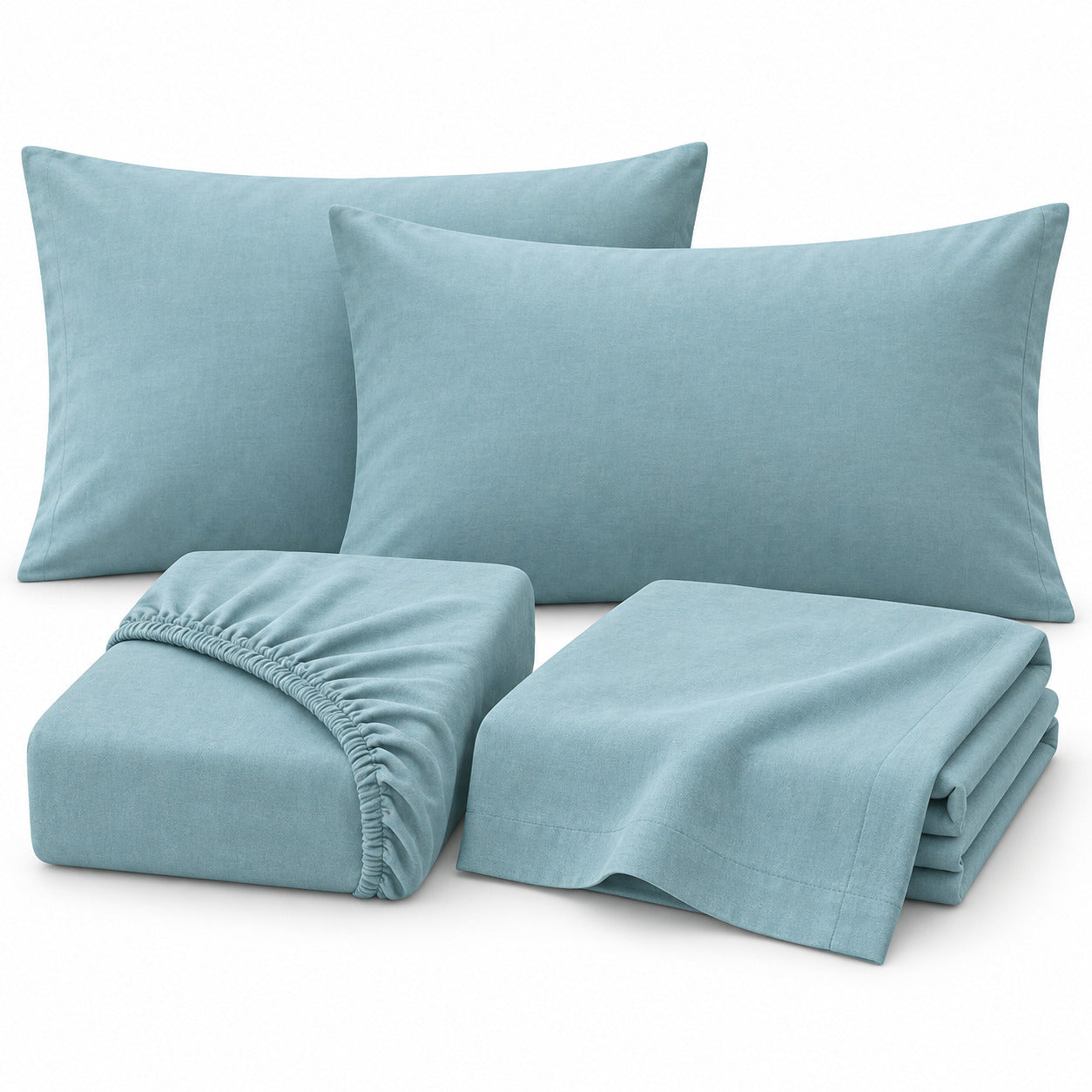 Aarniva 100% Cotton Solid Bedsheet Set | King/Queen | Soft & Breathable | Aqua Mist | 6-Piece Set