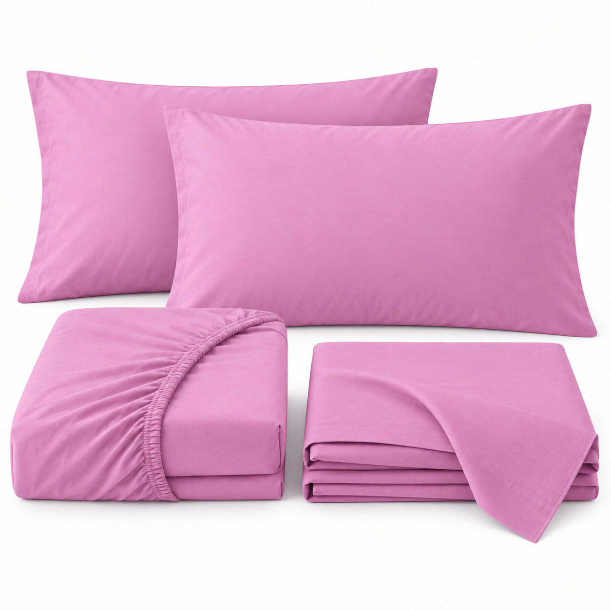 Aarniva 100% Cotton Solid Bedsheet Set | King/Queen | Soft & Breathable | Orchid Pink | 6-Piece Set