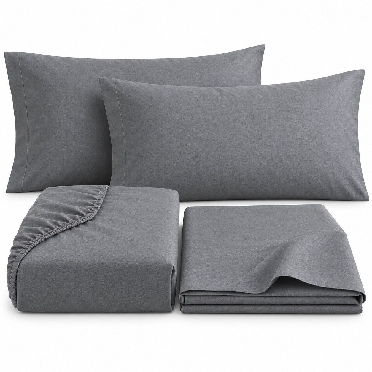 Aarniva 100% Cotton Solid Bedsheet Set | King/Queen | Soft & Breathable | Charcoal Grey | 6-Piece Set