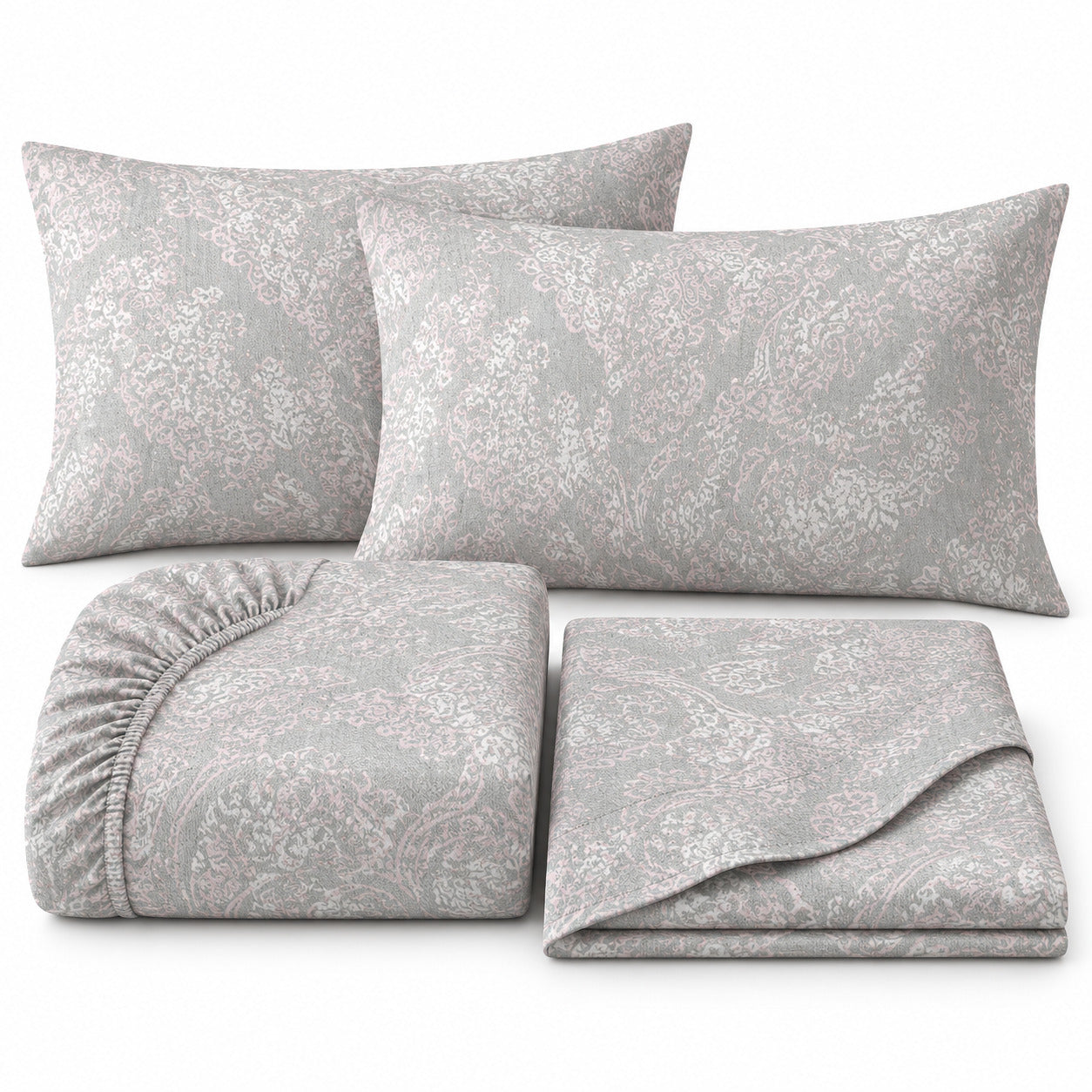 Aarniva 100% Cotton Paisley Bedsheet Set | King | Soft & Breathable | Silver Blush Paisley | 4-Piece Set