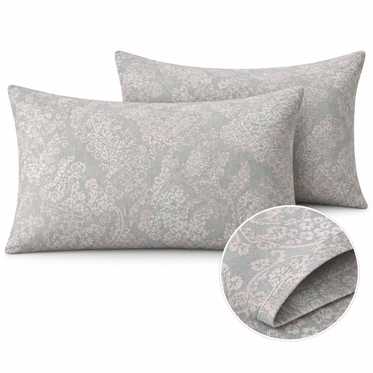 Aarniva 100% Cotton Paisley Bedsheet Set | King | Soft & Breathable | Silver Blush Paisley | 4-Piece Set