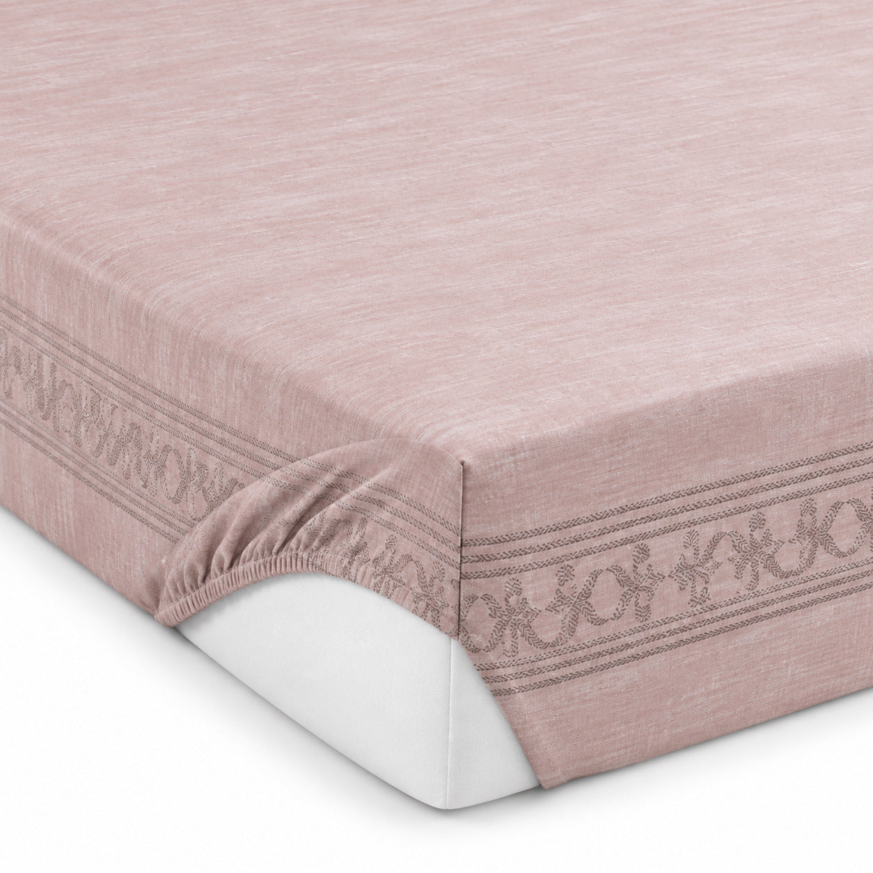 Aarniva 100% Cotton Border Bedsheet Set | King | Soft & Breathable | Blush Pink Ornamental Border | 4-Piece Set