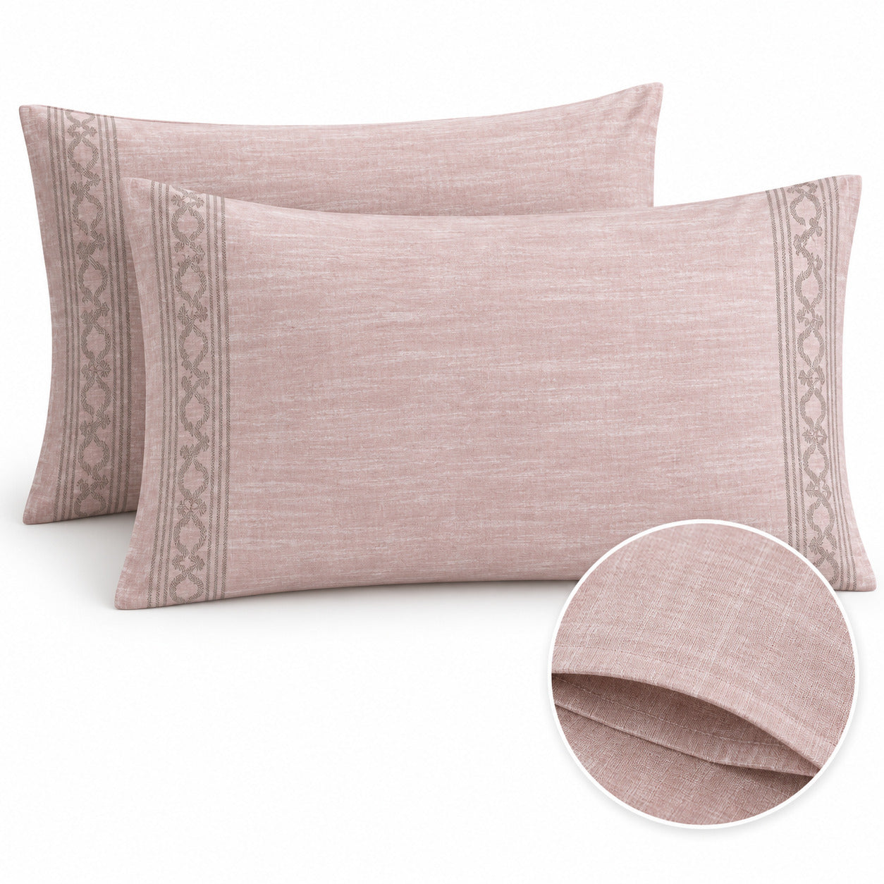 Aarniva 100% Cotton Border Bedsheet Set | King | Soft & Breathable | Blush Pink Ornamental Border | 4-Piece Set