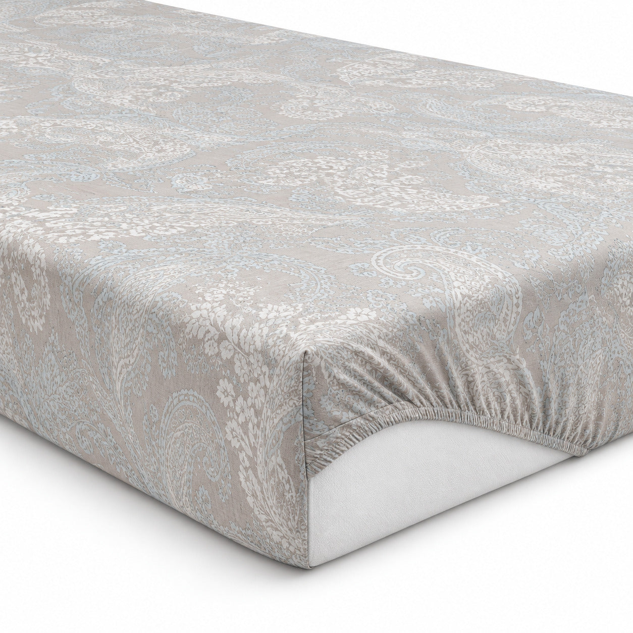 Aarniva 100% Cotton Paisley Bedsheet Set | King | Soft & Breathable | Ivory Blue Damask Paisley | 4-Piece Set