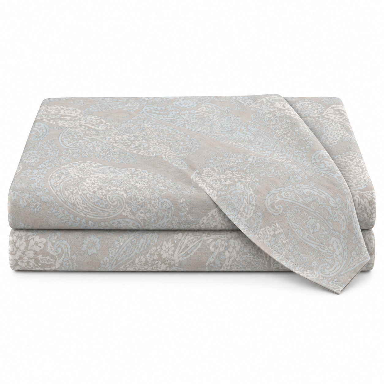 Aarniva 100% Cotton Paisley Bedsheet Set | King | Soft & Breathable | Ivory Blue Damask Paisley | 4-Piece Set