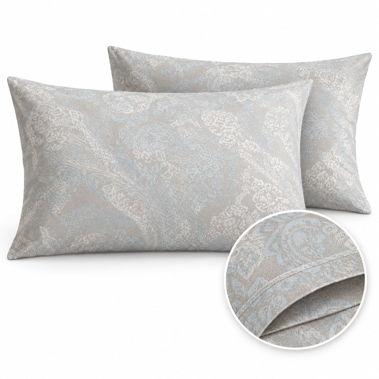 Aarniva 100% Cotton Paisley Bedsheet Set | King | Soft & Breathable | Ivory Blue Damask Paisley | 4-Piece Set