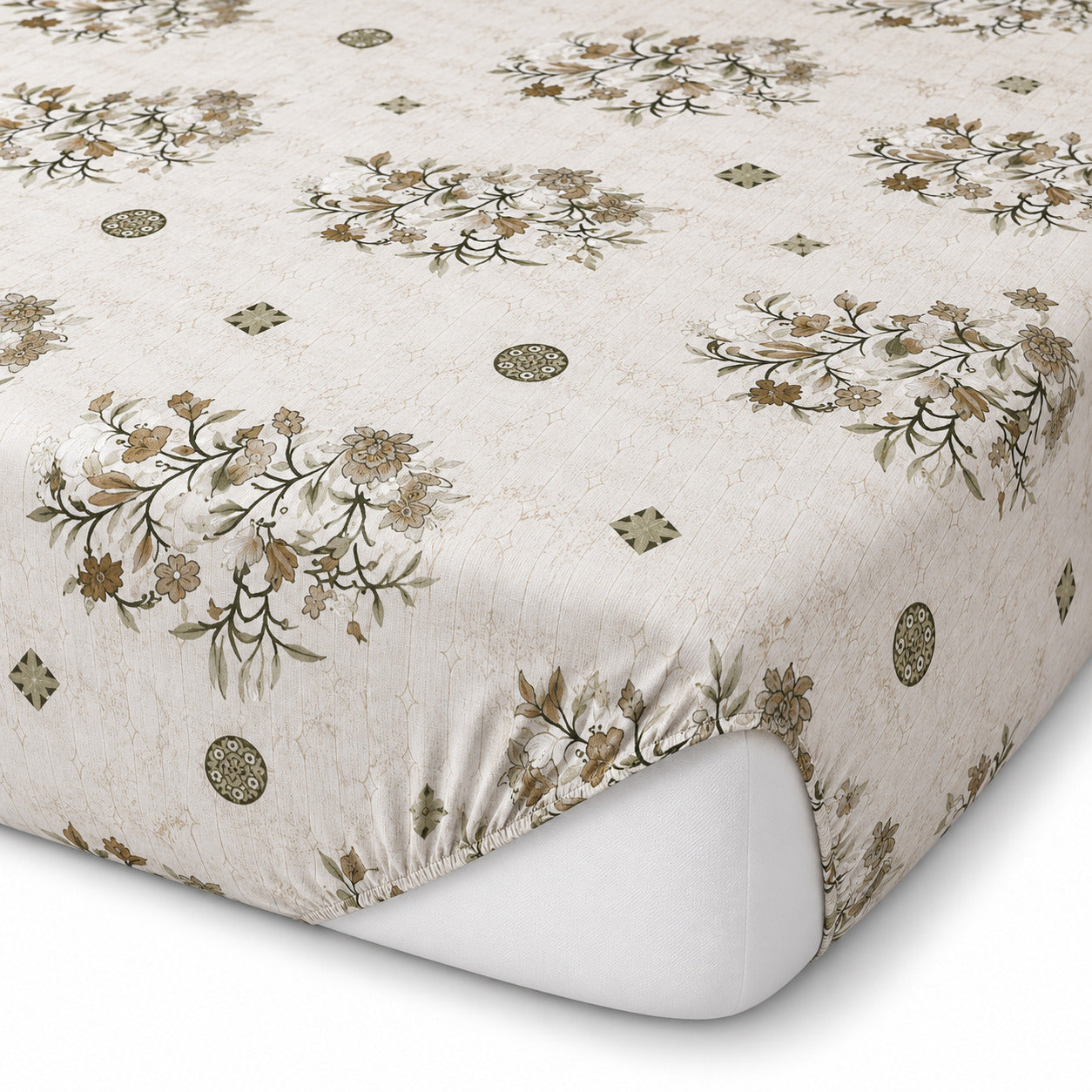 Aarniva 100% Cotton Floral Bedsheet Set | King | Soft & Breathable | Ivory Olive Botanical | 4-Piece Set