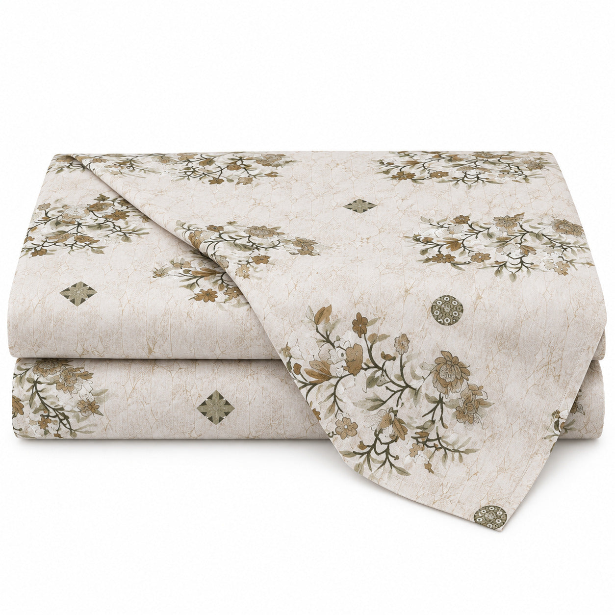 Aarniva 100% Cotton Floral Bedsheet Set | King | Soft & Breathable | Ivory Olive Botanical | 4-Piece Set