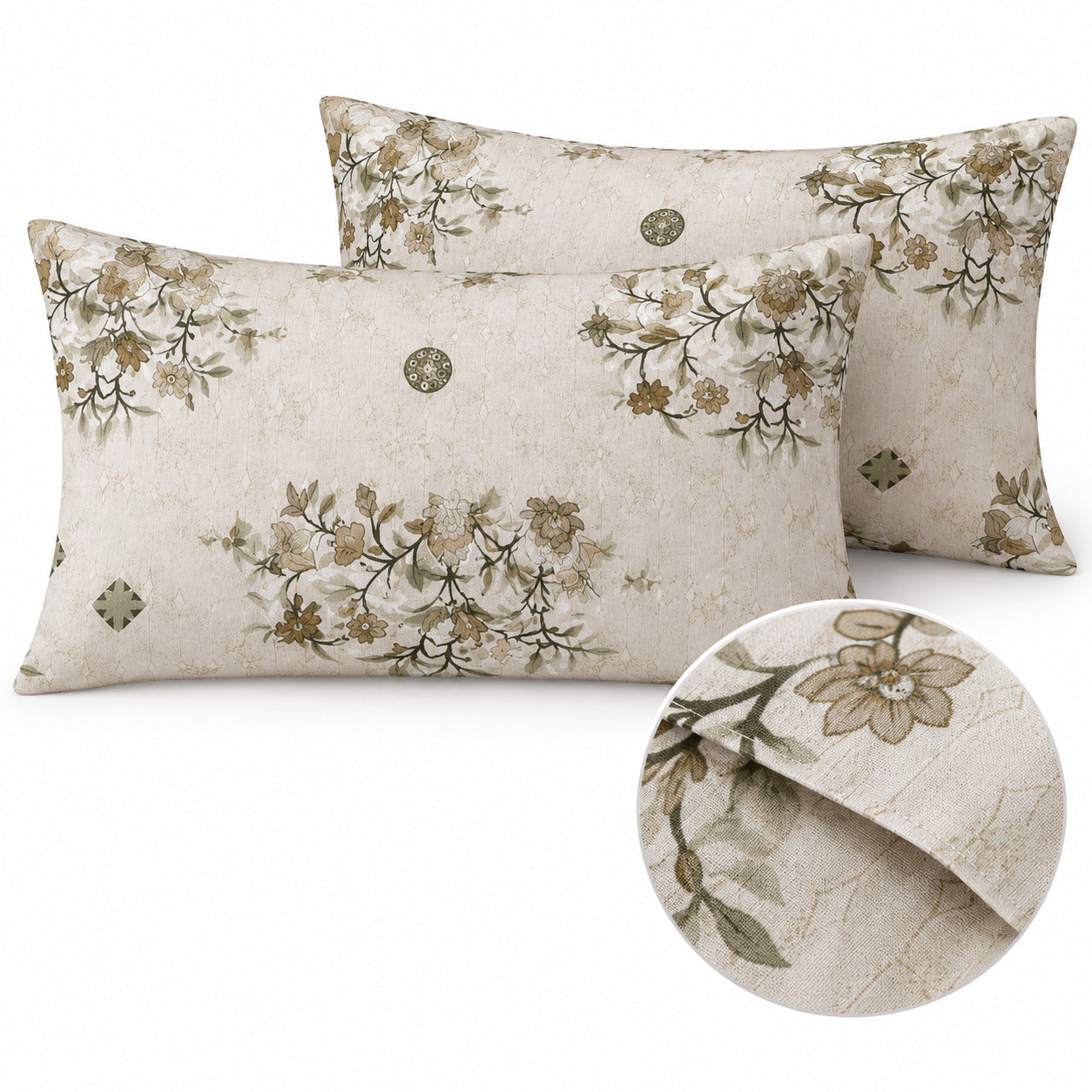 Aarniva 100% Cotton Floral Bedsheet Set | King | Soft & Breathable | Ivory Olive Botanical | 4-Piece Set