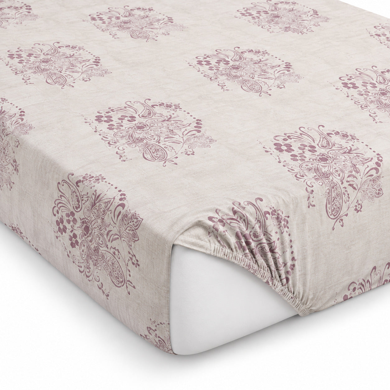 Aarniva 100% Cotton Paisley Bedsheet Set | King | Soft & Breathable | Ivory Mauve Paisley | 6-Piece Set