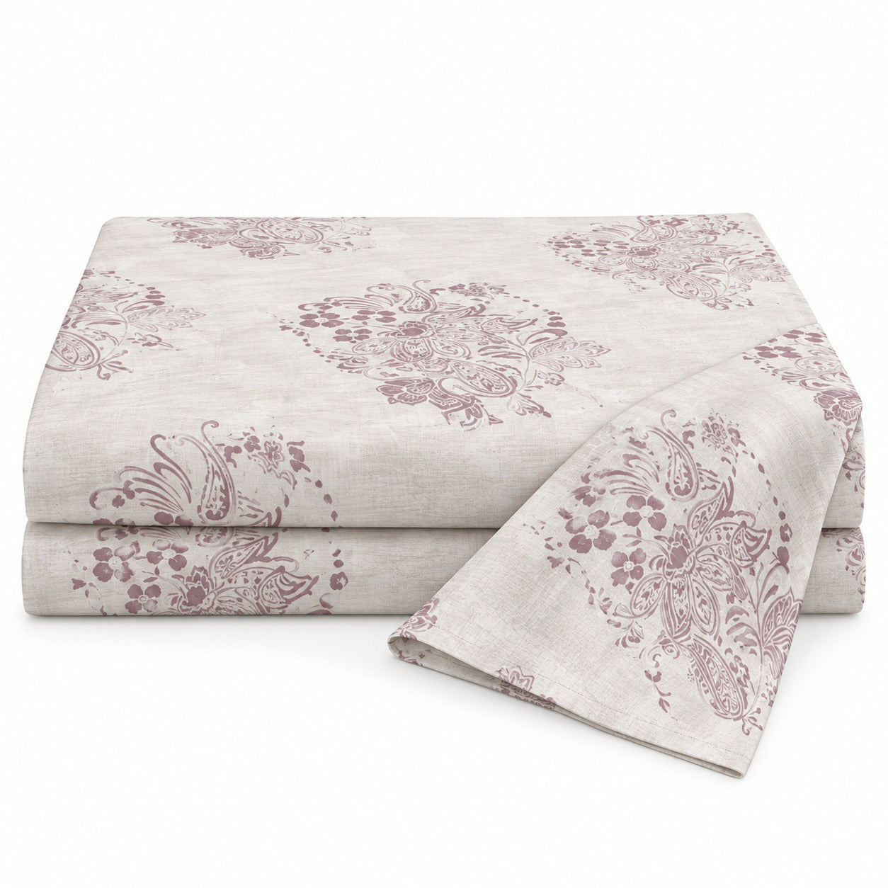 Aarniva 100% Cotton Paisley Bedsheet Set | King | Soft & Breathable | Ivory Mauve Paisley | 6-Piece Set