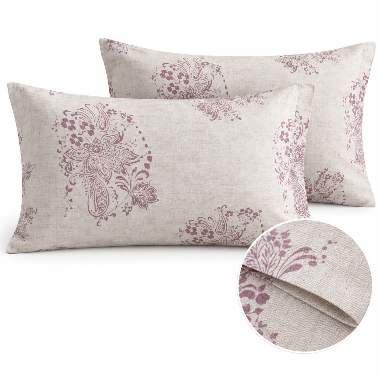 Aarniva 100% Cotton Paisley Bedsheet Set | King | Soft & Breathable | Ivory Mauve Paisley | 6-Piece Set
