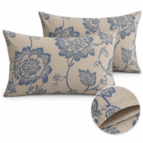 Aarniva 100% Cotton Floral Vine Bedsheet Set | King | Soft & Breathable | Ivory Blue Floral | 200 TC | 4-Piece Set