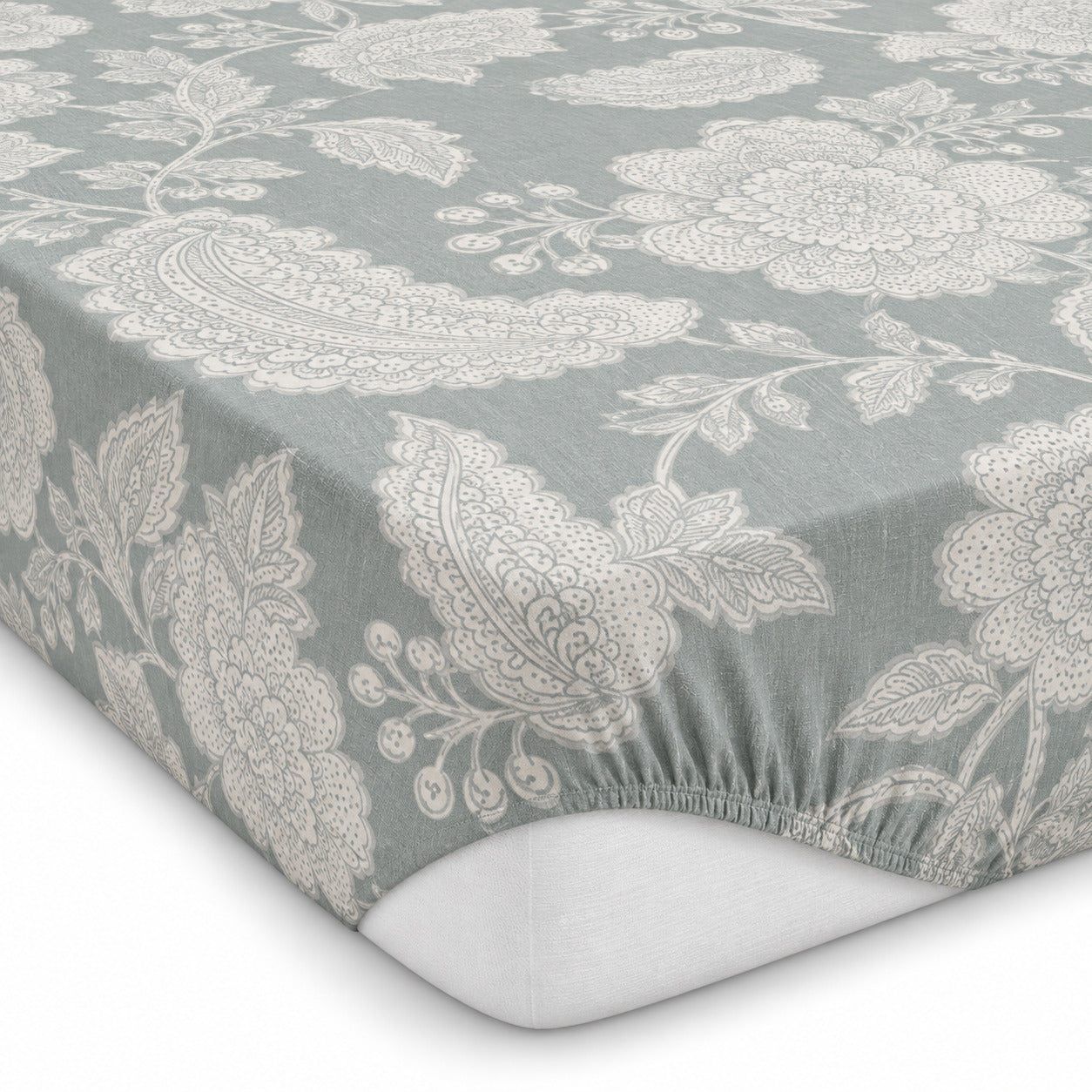 Aarniva 100% Cotton Paisley Floral Bedsheet Set | King | Soft & Breathable | Misty Sage Paisley | 200 TC | 4-Piece Set