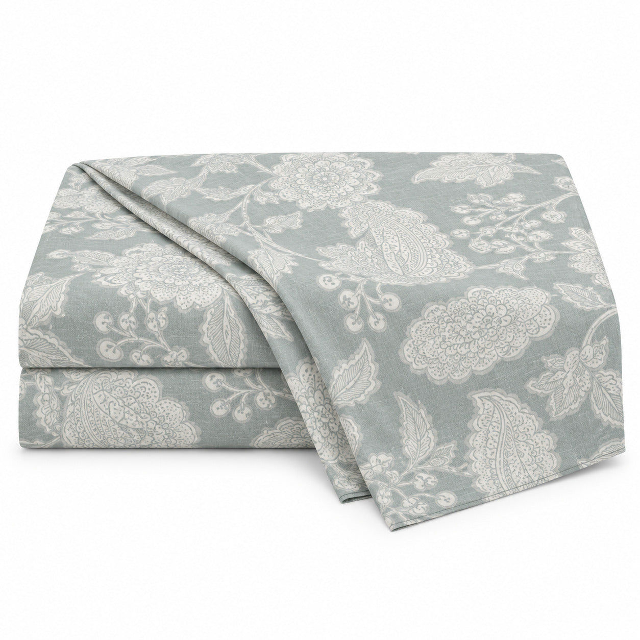 Aarniva 100% Cotton Paisley Floral Bedsheet Set | King | Soft & Breathable | Misty Sage Paisley | 200 TC | 4-Piece Set
