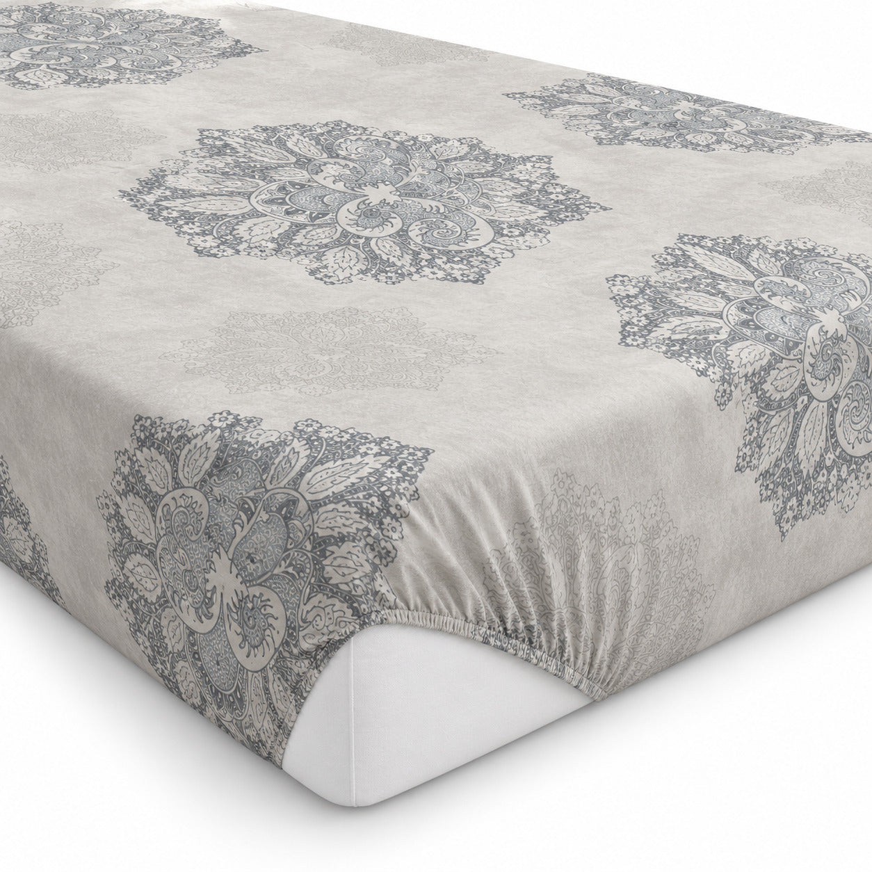 Aarniva 100% Cotton Ornamental Bedsheet Set | King | Soft & Breathable | Misty Blue Medallion | 4-Piece Set