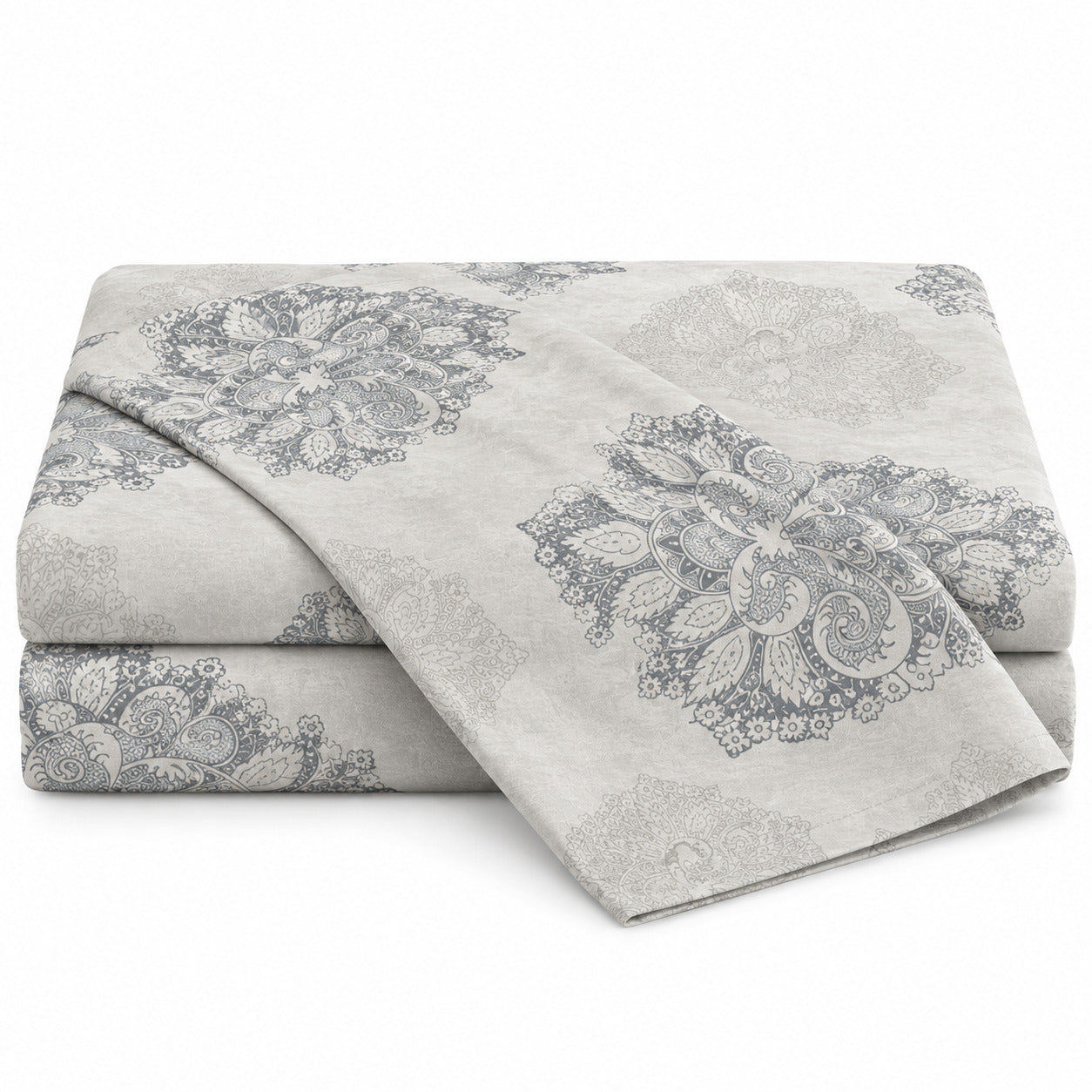 Aarniva 100% Cotton Ornamental Bedsheet Set | King | Soft & Breathable | Misty Blue Medallion | 4-Piece Set