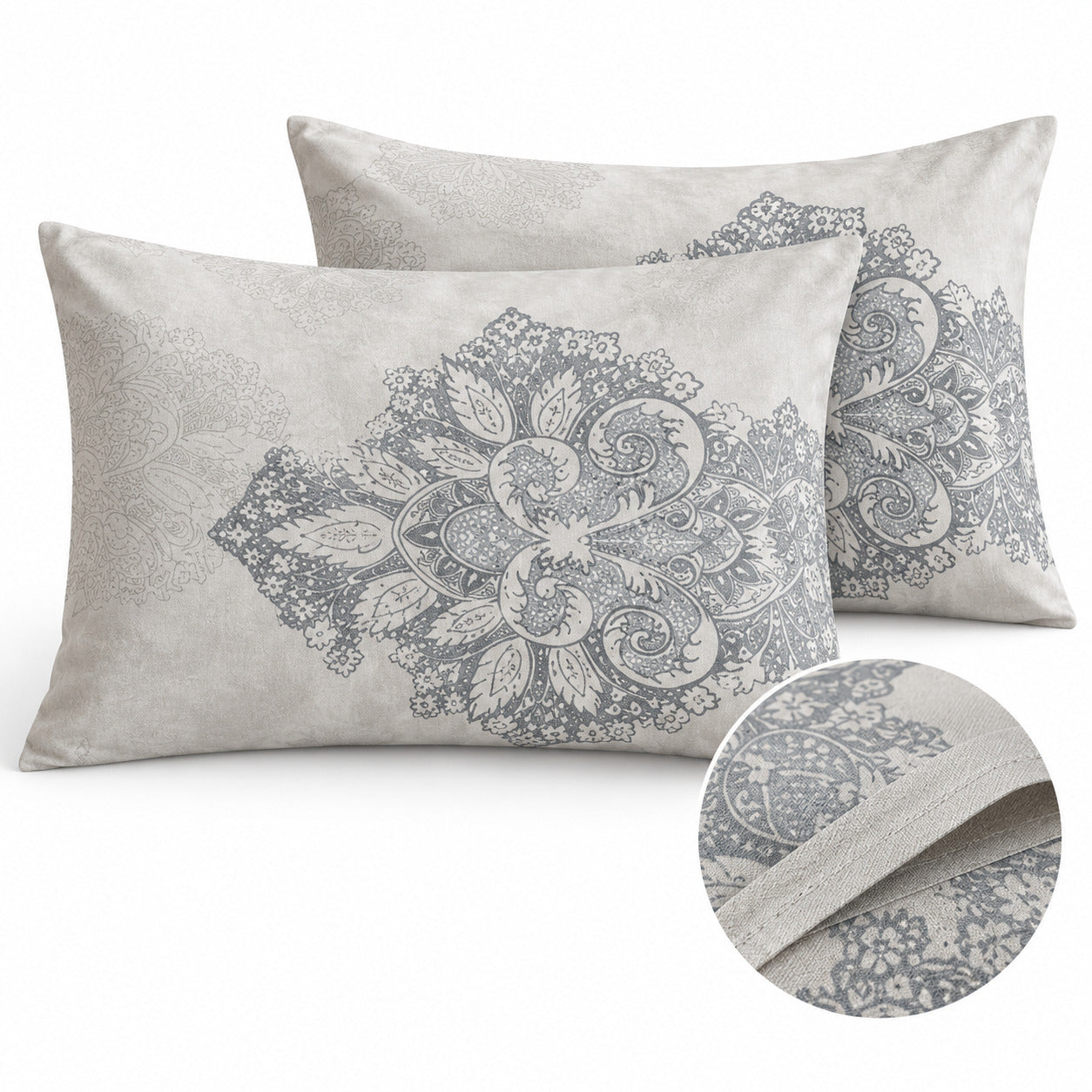 Aarniva 100% Cotton Ornamental Bedsheet Set | King | Soft & Breathable | Misty Blue Medallion | 4-Piece Set