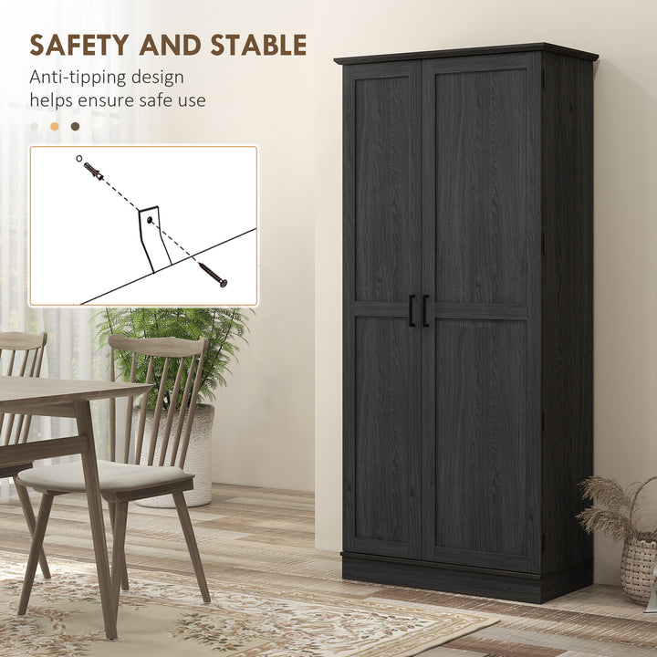 HOMCOM 70" Tall Kitchen Pantry Cabinet with Door Shelves and Adjustable Shelves, Black Wood Grain