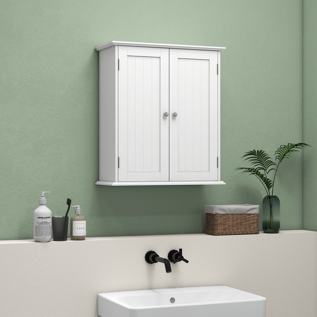 HOMCOM Bathroom Medicine Cabinet, Wall Cabinet with 2 Doors and Adjustable Shelf, Space Saver Over Toilet Cabinet