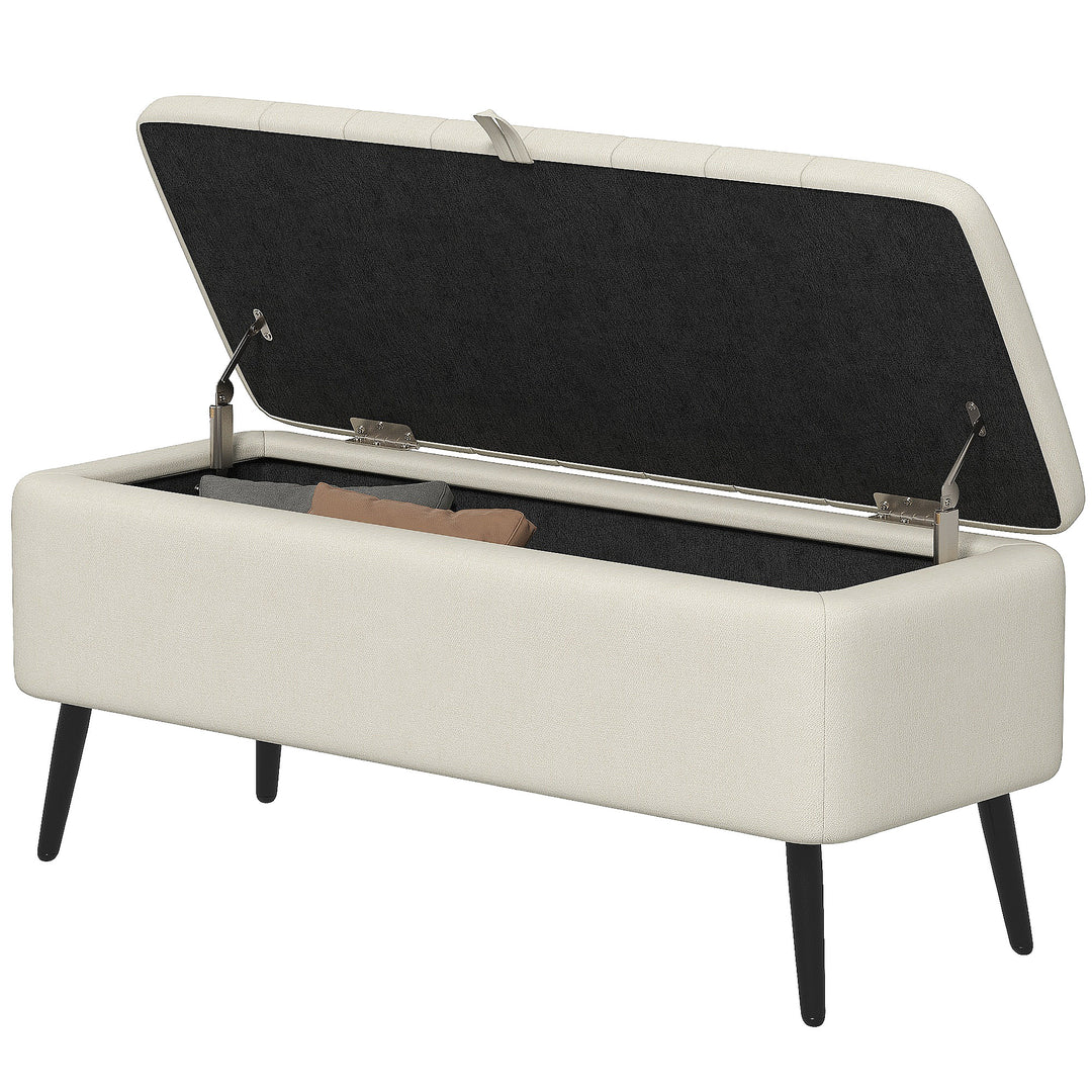 HOMCOM 40" Ottoman with Storage, Linen Upholstered Storage Ottoman Bench with Steel Legs for Living Room, Bedroom Grey