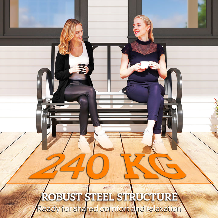 Outsunny 2-Person Outdoor Glider Chair, Patio Double Rocking Loveseat with Steel Frame and Cushions for Backyard, Garden and Porch, Red