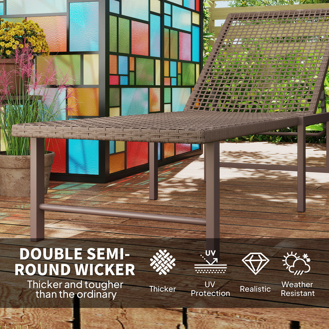 Outsunny Wicker Outdoor Lounge Chair, Rattan Reclining Patio Lounger Tanning Chair with Adjustable Back, Brown