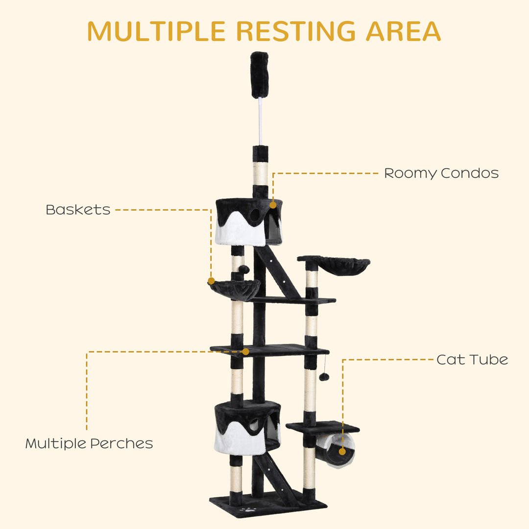 PawHut 94"-102" Huge Cat Tree Ceiling High Cat Condo Scratching Post Activity Center Multi-Level Play House