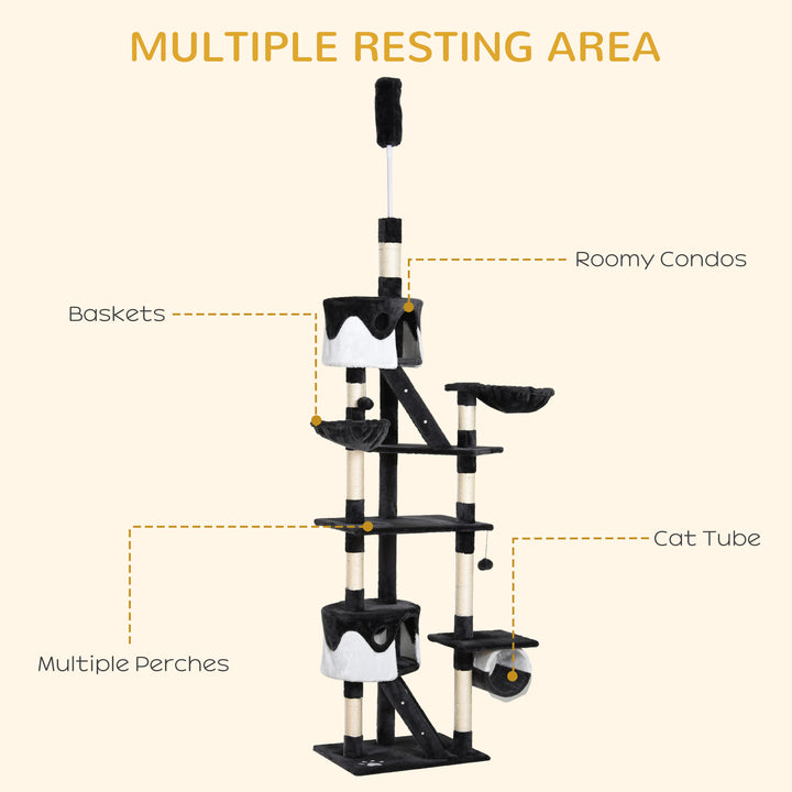 PawHut 94"-102" Huge Cat Tree Ceiling High Cat Condo Scratching Post Activity Center Multi-Level Play House