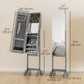 HOMCOM Freestanding Mirror Jewelry Cabinet Armoire, LED Lighted Jewelry Organizer with Stand, Angle Adjustable, White