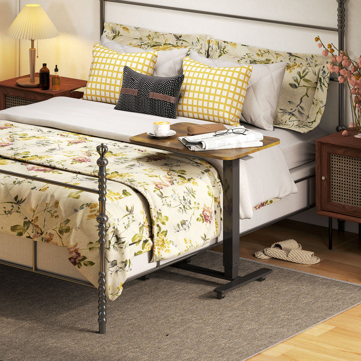 HOMCOM Pneumatic Standing Desk Adjustable Height, Mobile Stand Up Desk with Wheels, 43 Inch Portable Rolling Table, White