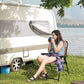 Outsunny Outdoor Folding Chair, Bungee Sling Foldable Patio Dining Chair with Armrests, Folding Lawn Chair for Camping, Garden, Pool, Beach, Backyard, Beige
